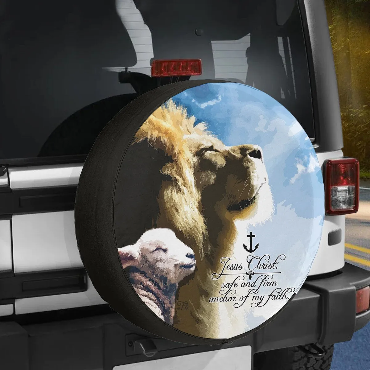 Lion And Lamb Spare Tire Cover - Jesus Christ Anchor Spare Wheel Cover - Christian Gift