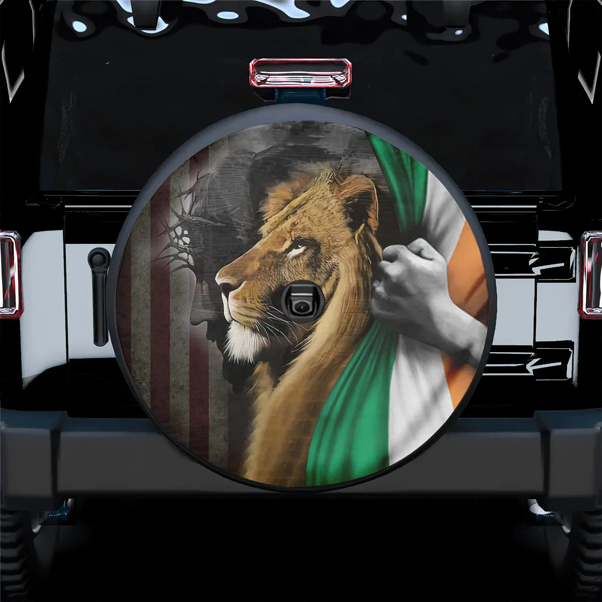 Lion Jesus Spare Tire Cover - Irish-Americans Flag Tire Wheel Protector - Irish Roots Pride Wheel Cover