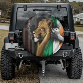 Lion Jesus Spare Tire Cover - Irish-Americans Flag Tire Wheel Protector - Irish Roots Pride Wheel Cover