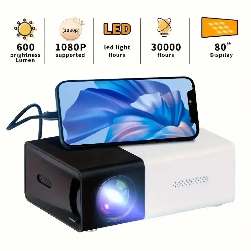 Mini Portable High-Definition Movie Projector Bright 3000  Lumen HD LED Light Source With USB