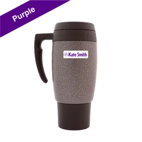 Mini Waterproof Stick-Ons - White w/ Purple Text