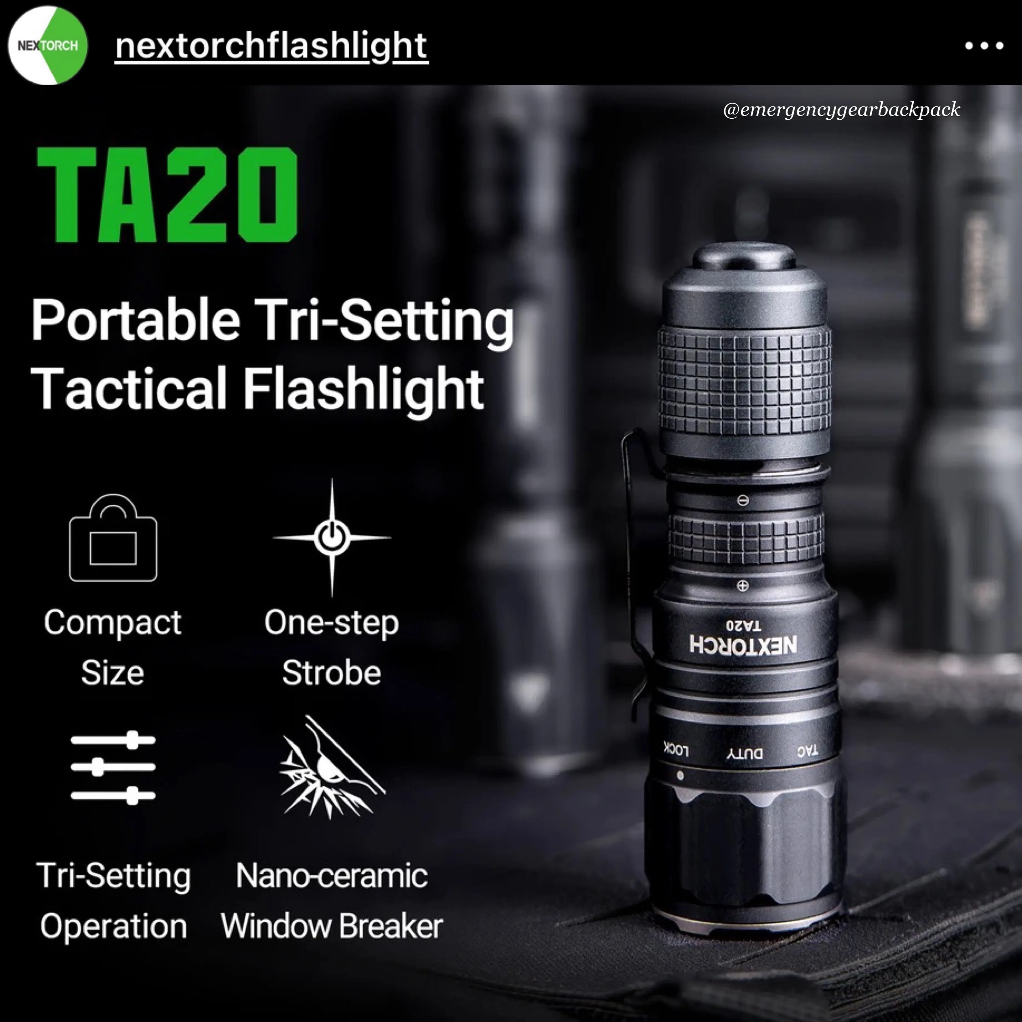 NEXTORCH TA20 Tri-Setting  Compact Tactical Flashlight 1000LMS 210M