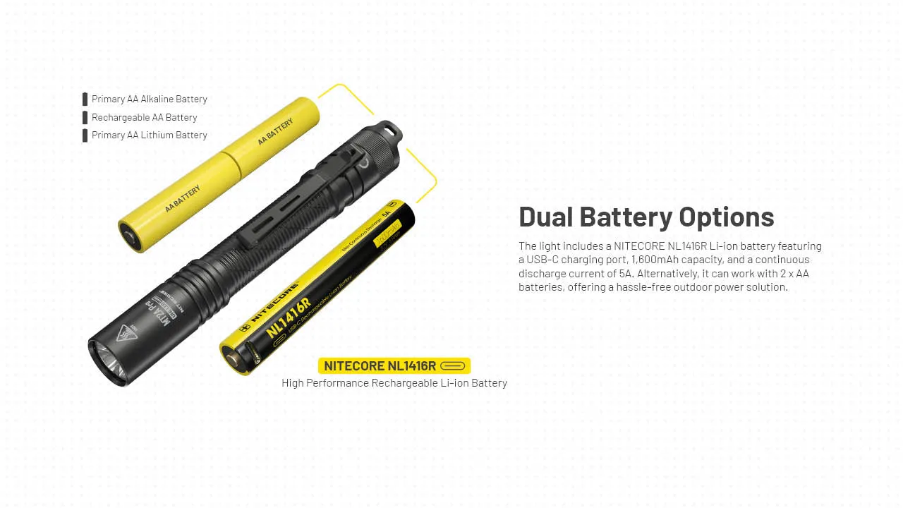 Nitecore MT2A Pro EDC Rechargeable Flashlight (1000 Lumens | 14100 Li-Ion or 2xAA)