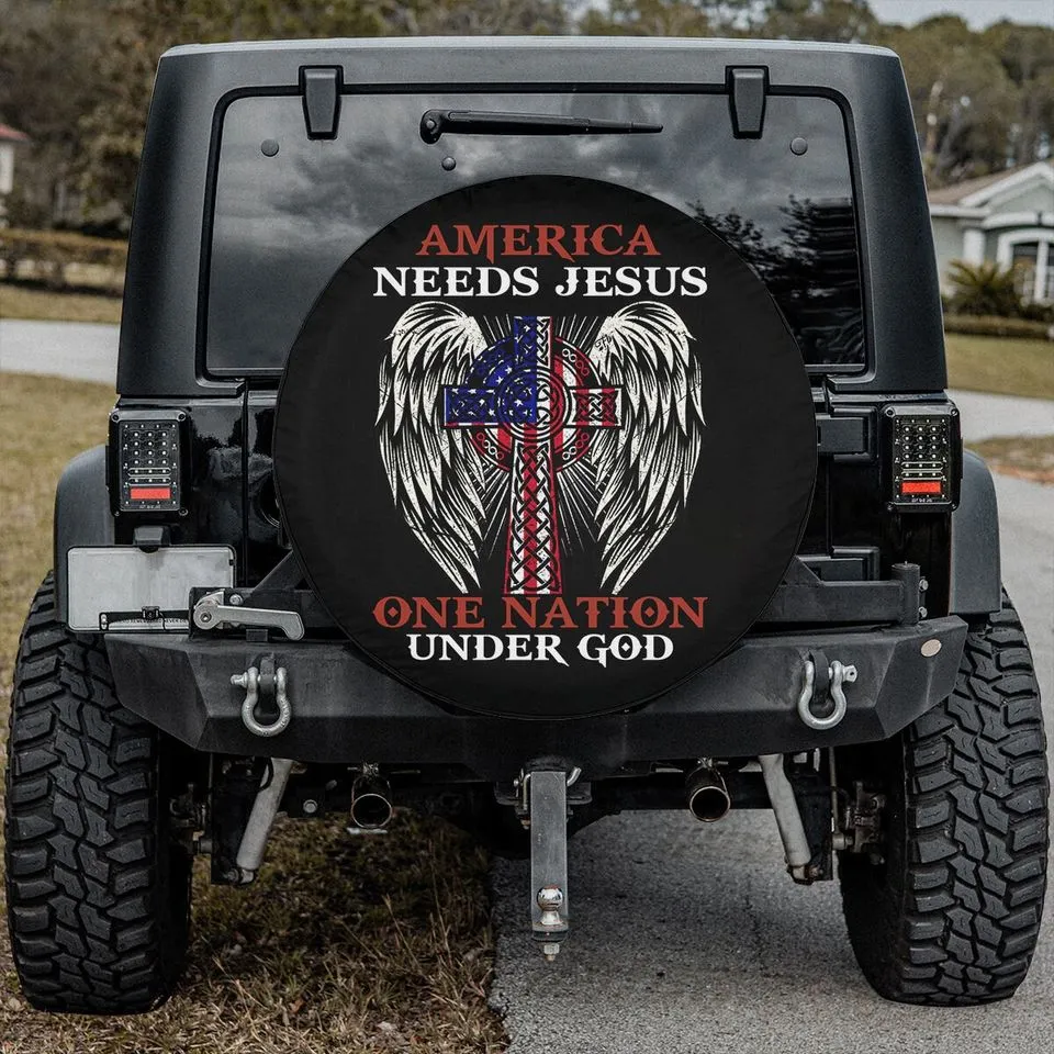 One Nation Under God Spare Tire Cover America Needs Jesus Tire Cover