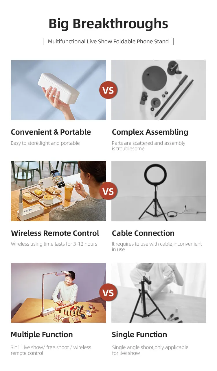 Portable Selfie Retractable LED Light Phone Holder With Remote Control - Premium Model