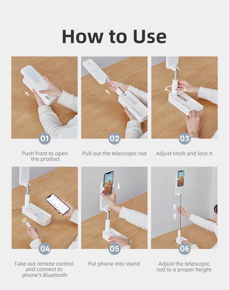 Portable Selfie Retractable LED Light Phone Holder With Remote Control - Premium Model