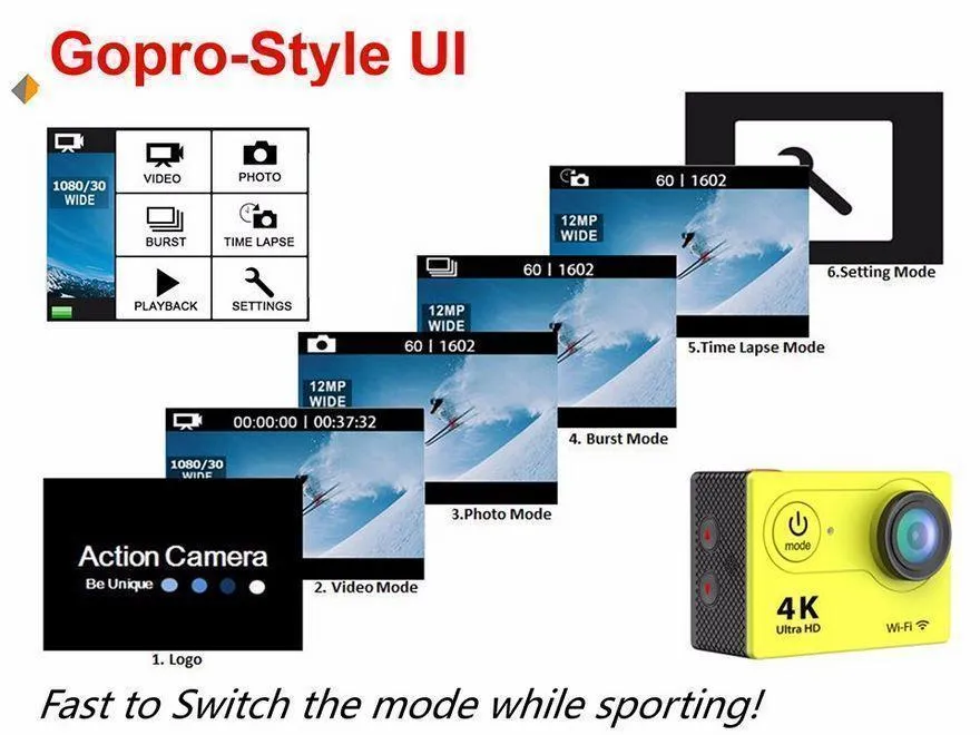 Pro Sports Camera EKEN H9R Ultra HD 4K WiFi HDMI 1080P 2.0 LCD 170D waterproof