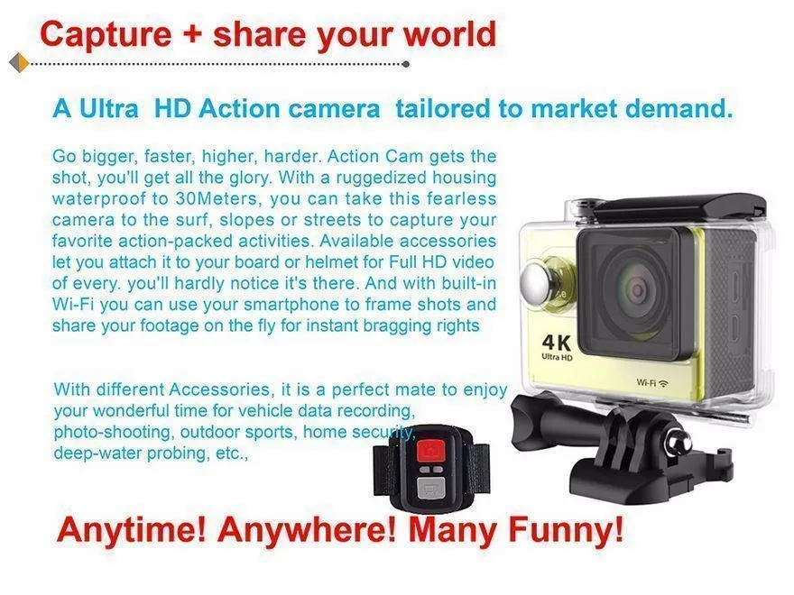 Pro Sports Camera EKEN H9R Ultra HD 4K WiFi HDMI 1080P 2.0 LCD 170D waterproof