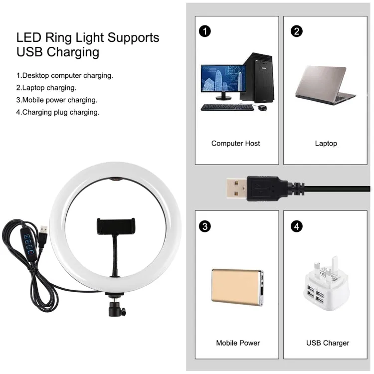 PULUZ 10.2 inch 26cm Light   1.1m Tripod Mount   Dual Phone Brackets USB 3 Modes Dimmable Dual Color Temperature LED Curved Diffuse Light Ring Vlogging Selfie Photography Video Lights with Phone Clamp & Selfie Remote Control