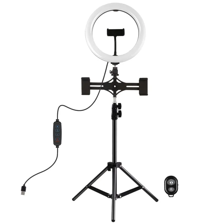PULUZ 10.2 inch 26cm Light   1.1m Tripod Mount   Dual Phone Brackets USB 3 Modes Dimmable Dual Color Temperature LED Curved Diffuse Light Ring Vlogging Selfie Photography Video Lights with Phone Clamp & Selfie Remote Control