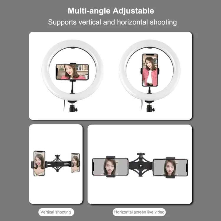 PULUZ 10.2 inch 26cm Light   1.1m Tripod Mount   Dual Phone Brackets USB 3 Modes Dimmable Dual Color Temperature LED Curved Diffuse Light Ring Vlogging Selfie Photography Video Lights with Phone Clamp & Selfie Remote Control