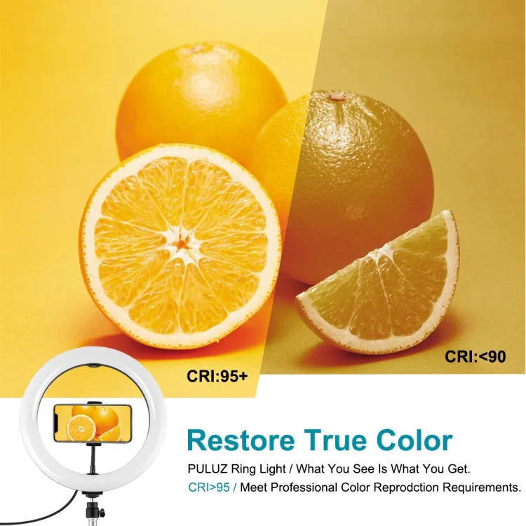 PULUZ 10.2 inch 26cm Light   1.1m Tripod Mount   Dual Phone Brackets USB 3 Modes Dimmable Dual Color Temperature LED Curved Diffuse Light Ring Vlogging Selfie Photography Video Lights with Phone Clamp & Selfie Remote Control