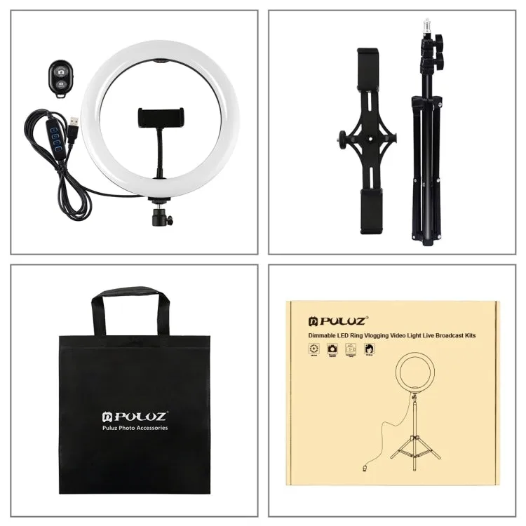 PULUZ 10.2 inch 26cm Light   1.1m Tripod Mount   Dual Phone Brackets USB 3 Modes Dimmable Dual Color Temperature LED Curved Diffuse Light Ring Vlogging Selfie Photography Video Lights with Phone Clamp & Selfie Remote Control