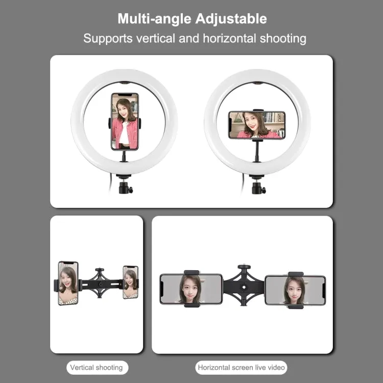 PULUZ 1.65m Tripod Mount   Dual Phone Brackets   10.2 inch 26cm Curved Surface USB 3 Modes Dimmable Dual Color Temperature Ring Selfie Vlogging Video Light Live Broadcast Kits with Phone Clamp & Selfie Remote Control