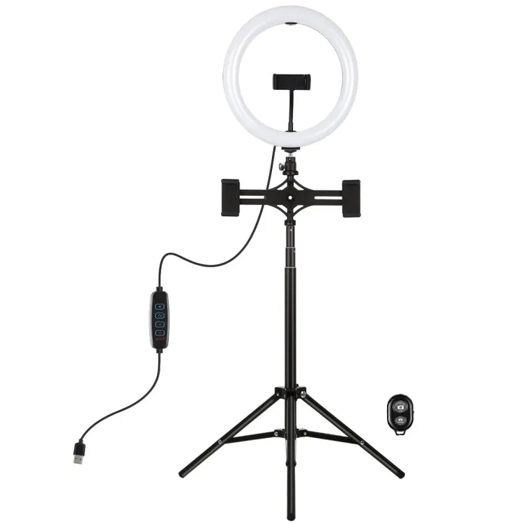 PULUZ 1.65m Tripod Mount   Dual Phone Brackets   10.2 inch 26cm Curved Surface USB 3 Modes Dimmable Dual Color Temperature Ring Selfie Vlogging Video Light Live Broadcast Kits with Phone Clamp & Selfie Remote Control