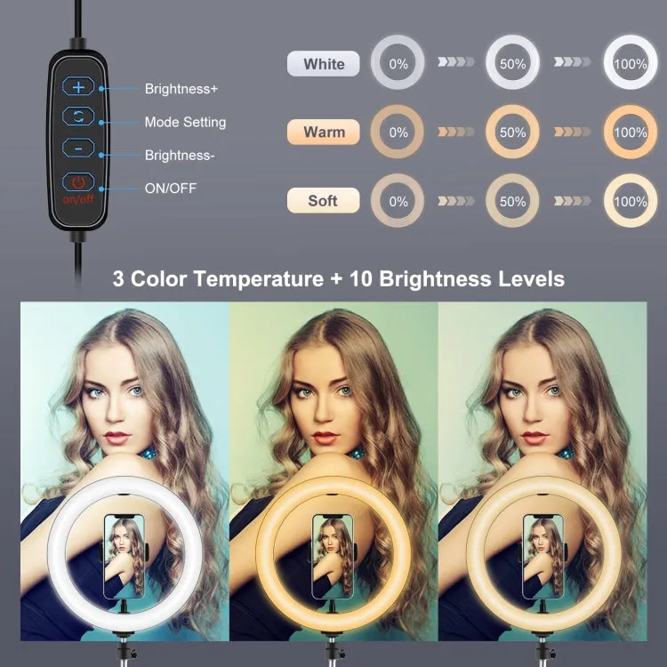 PULUZ 1.65m Tripod Mount   Dual Phone Brackets   10.2 inch 26cm Curved Surface USB 3 Modes Dimmable Dual Color Temperature Ring Selfie Vlogging Video Light Live Broadcast Kits with Phone Clamp & Selfie Remote Control