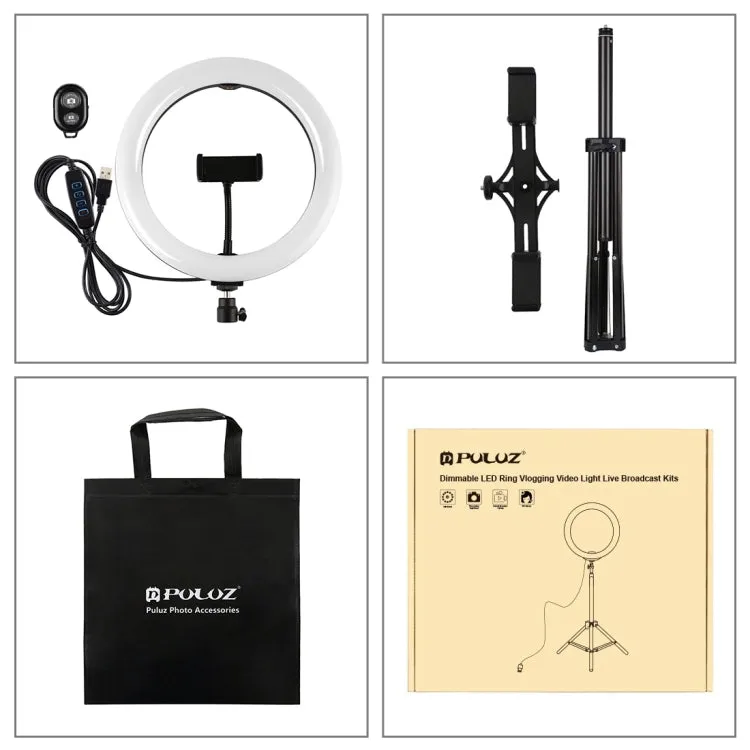PULUZ 1.65m Tripod Mount   Dual Phone Brackets   10.2 inch 26cm Curved Surface USB 3 Modes Dimmable Dual Color Temperature Ring Selfie Vlogging Video Light Live Broadcast Kits with Phone Clamp & Selfie Remote Control