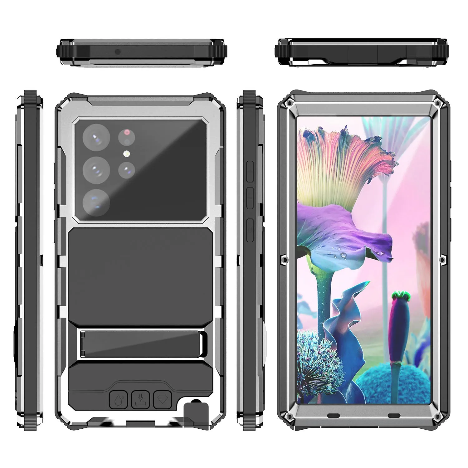 R-Just King Kong Kickstand Lens Protector IP54 Metal Outdoor Military Heavy Duty Case Cover