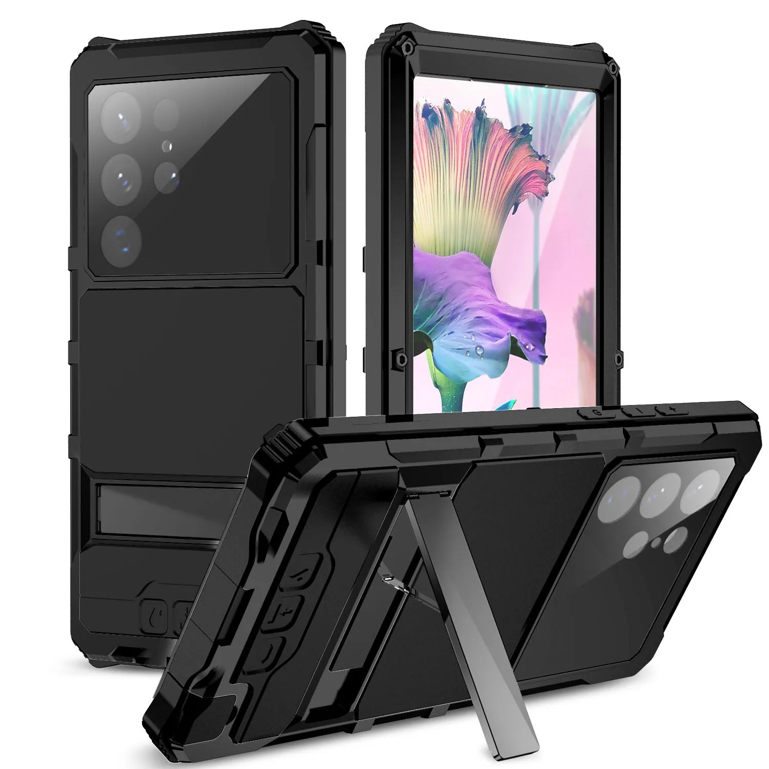 R-Just King Kong Kickstand Lens Protector IP54 Metal Outdoor Military Heavy Duty Case Cover