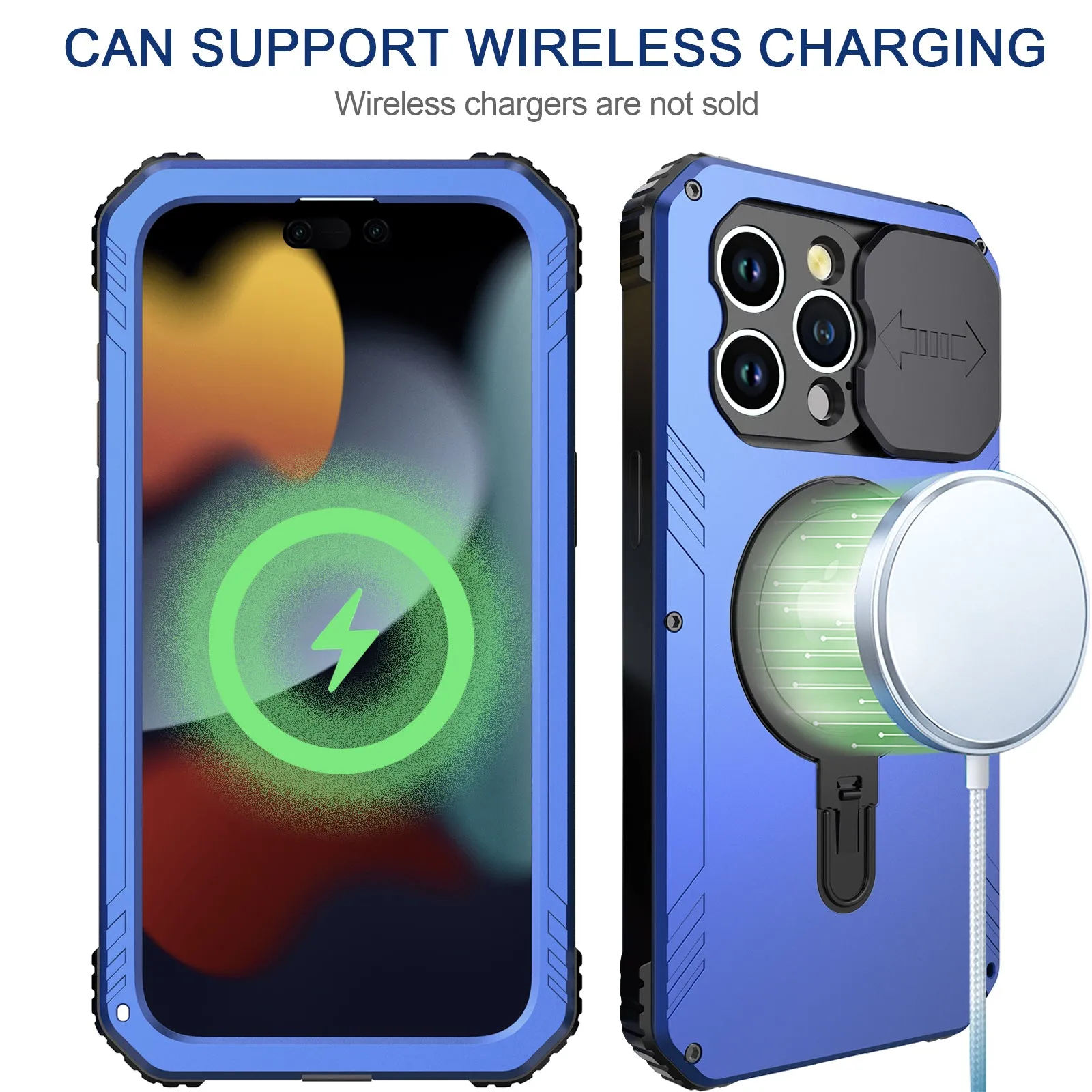 R-Just MagSafe Lens Protector Kickstand Military Heavy Duty Metal Case