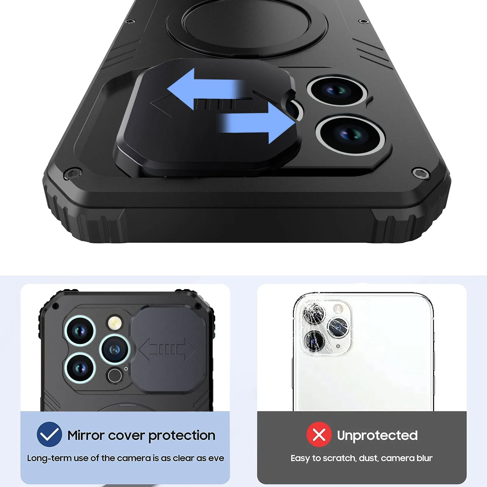R-Just MagSafe Lens Protector Kickstand Military Heavy Duty Metal Case