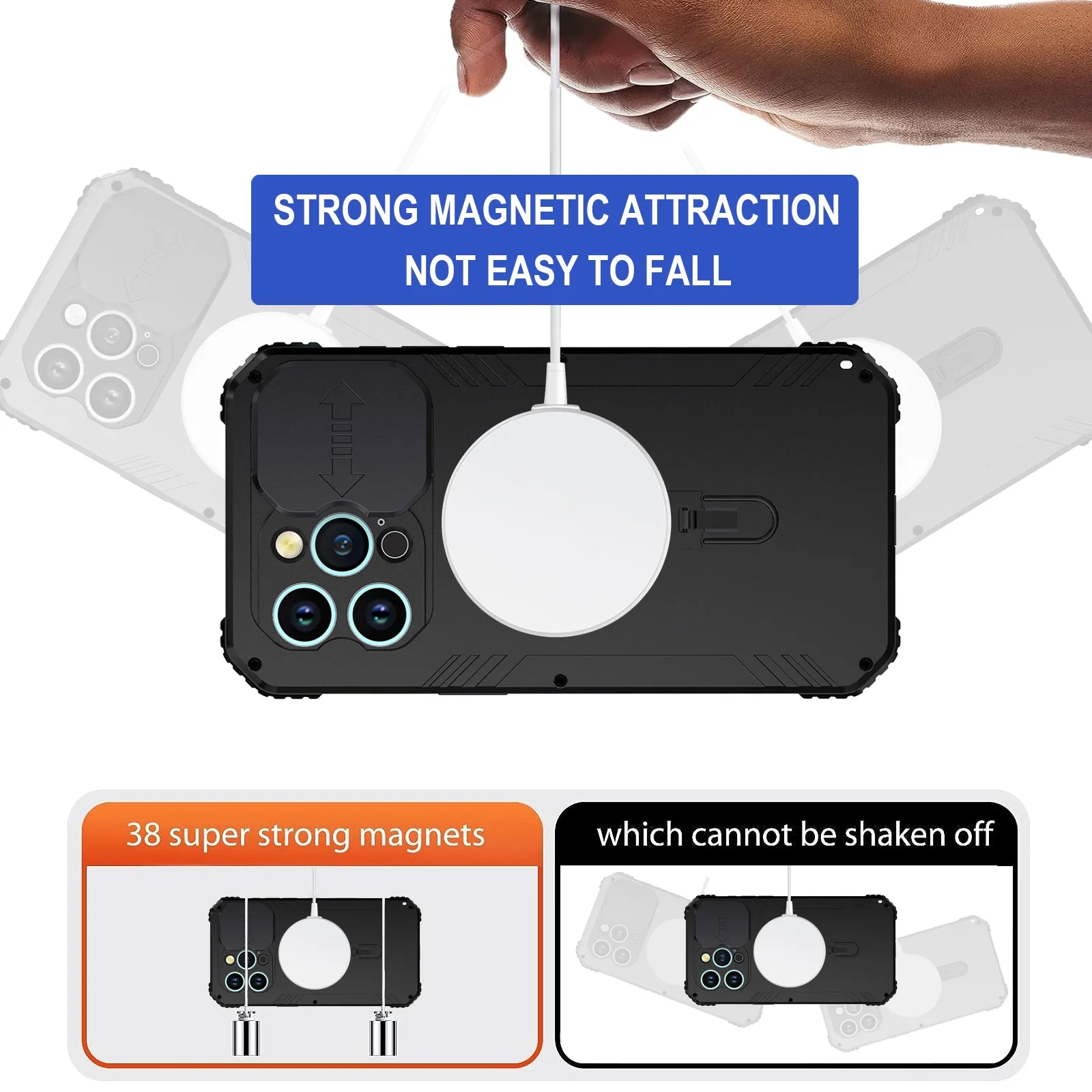 R-Just MagSafe Lens Protector Kickstand Military Heavy Duty Metal Case
