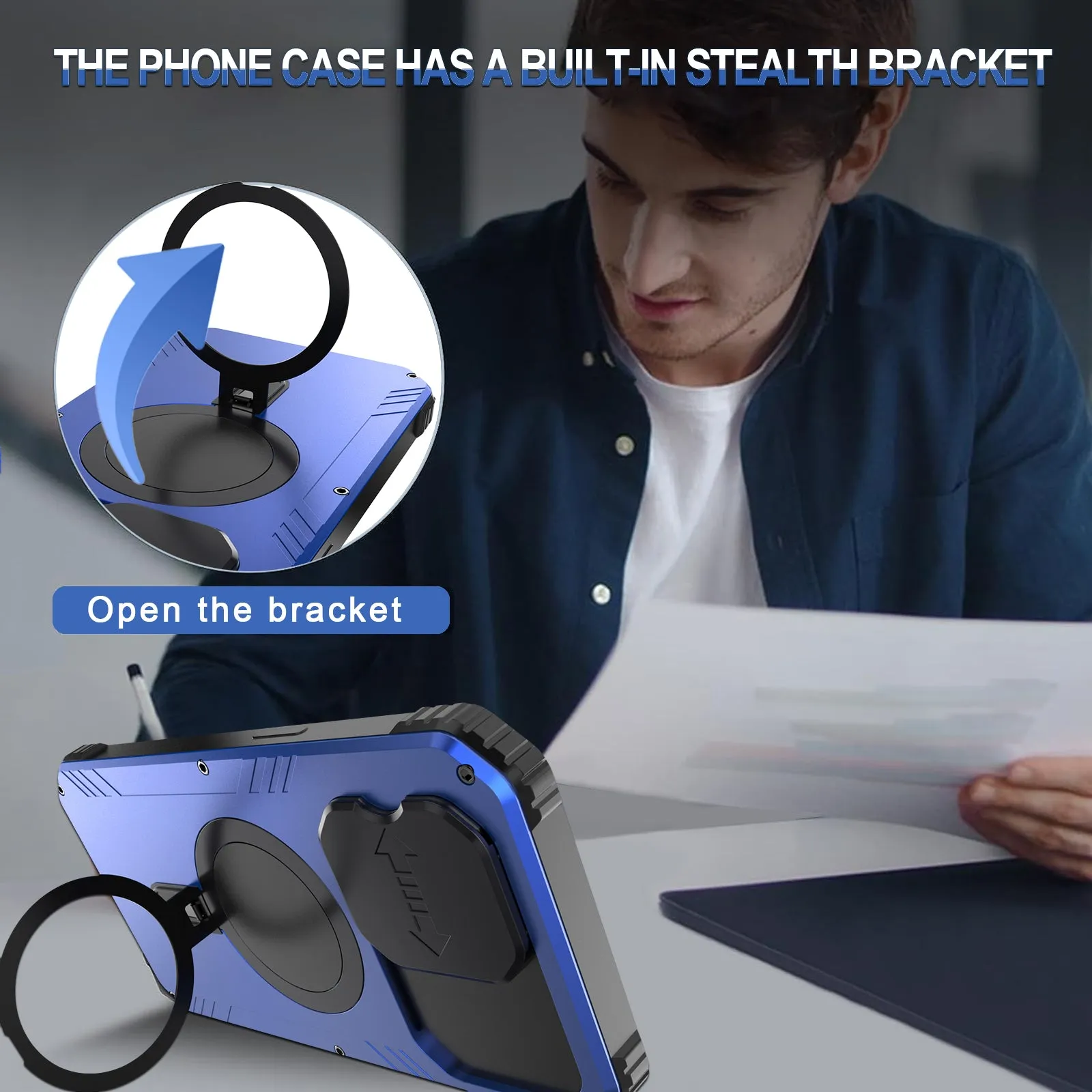 R-Just MagSafe Lens Protector Kickstand Military Heavy Duty Metal Case