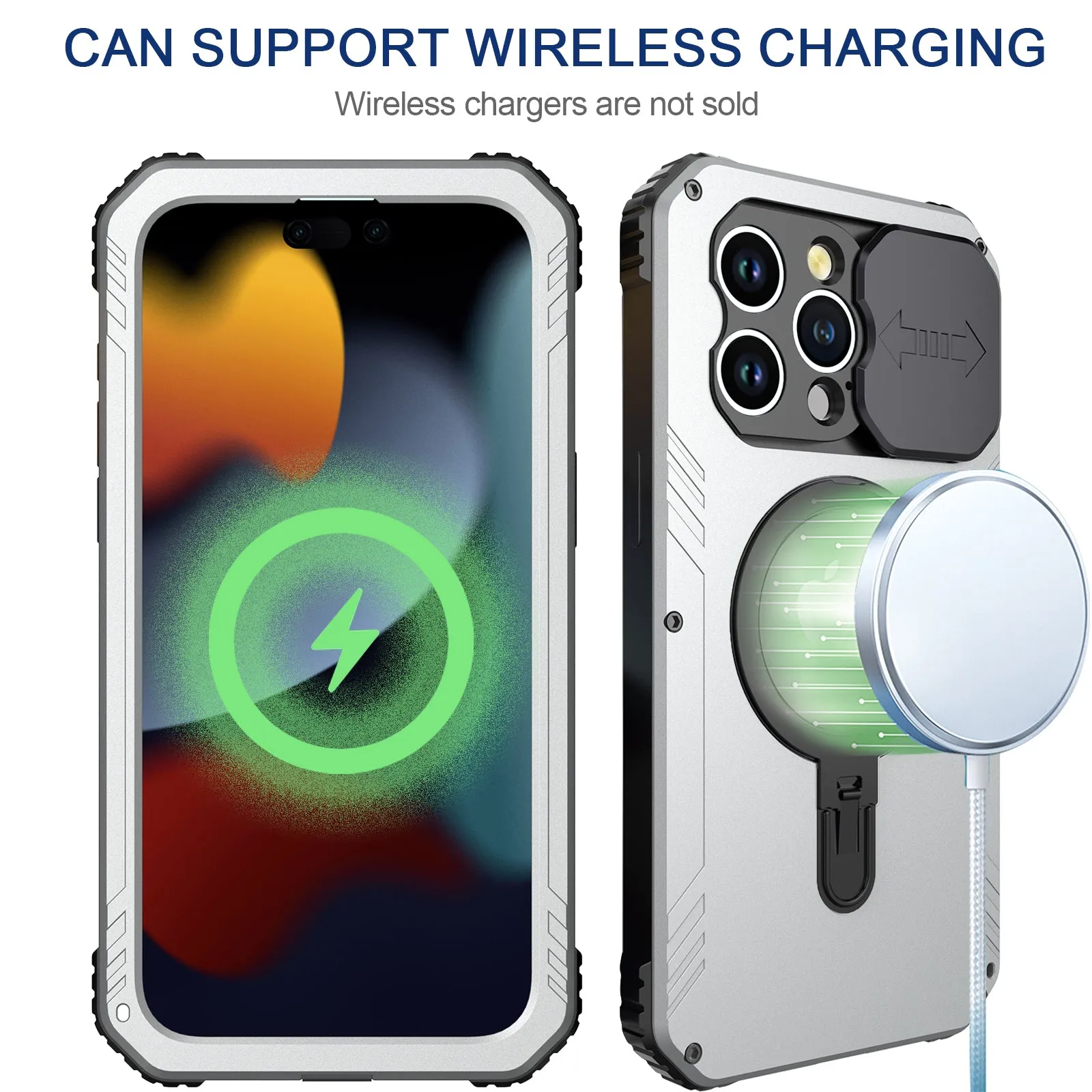 R-Just MagSafe Lens Protector Kickstand Military Heavy Duty Metal Case
