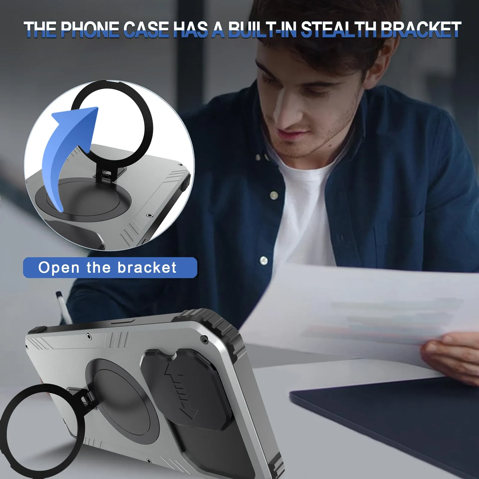 R-Just MagSafe Lens Protector Kickstand Military Heavy Duty Metal Case