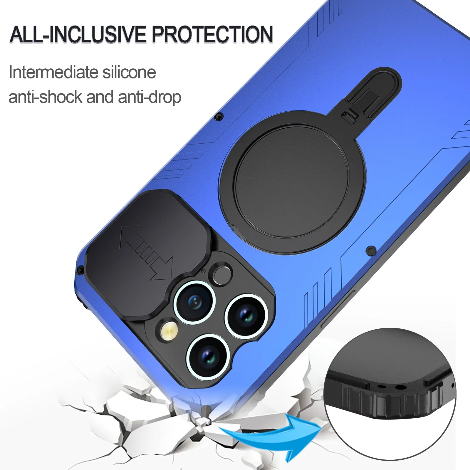 R-Just MagSafe Lens Protector Kickstand Military Heavy Duty Metal Case