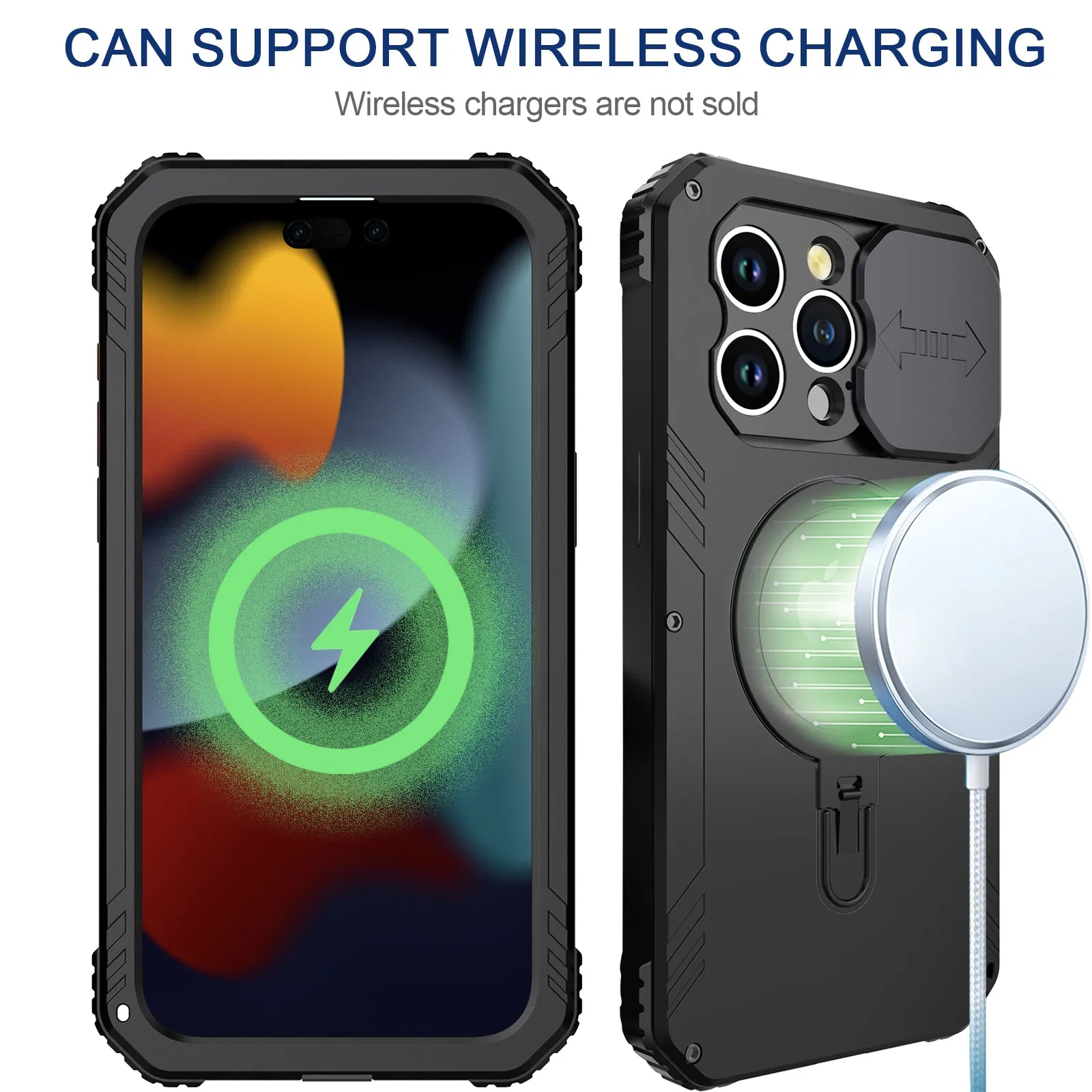 R-Just MagSafe Lens Protector Kickstand Military Heavy Duty Metal Case