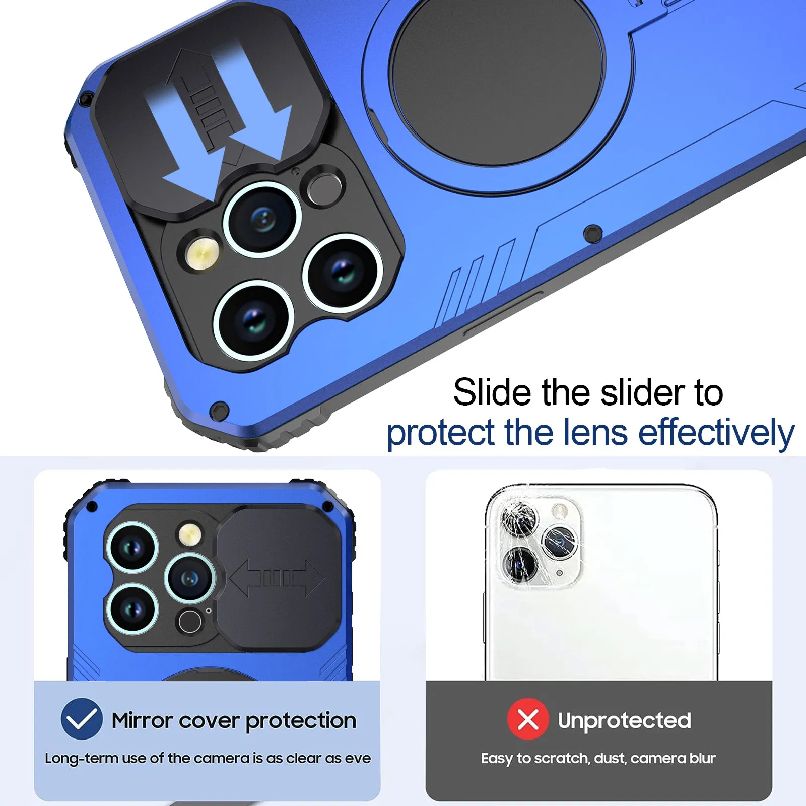 R-Just MagSafe Lens Protector Kickstand Military Heavy Duty Metal Case