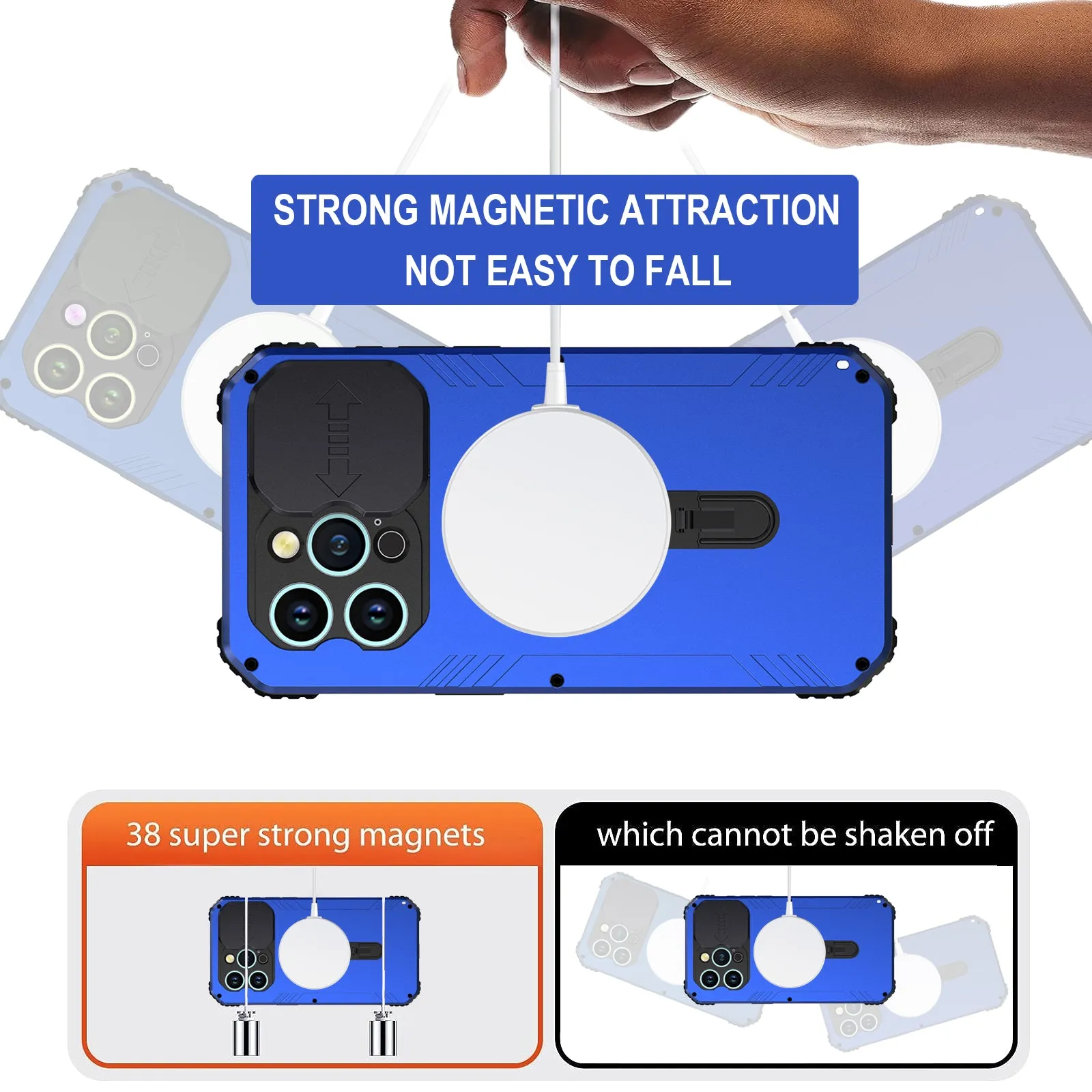R-Just MagSafe Lens Protector Kickstand Military Heavy Duty Metal Case
