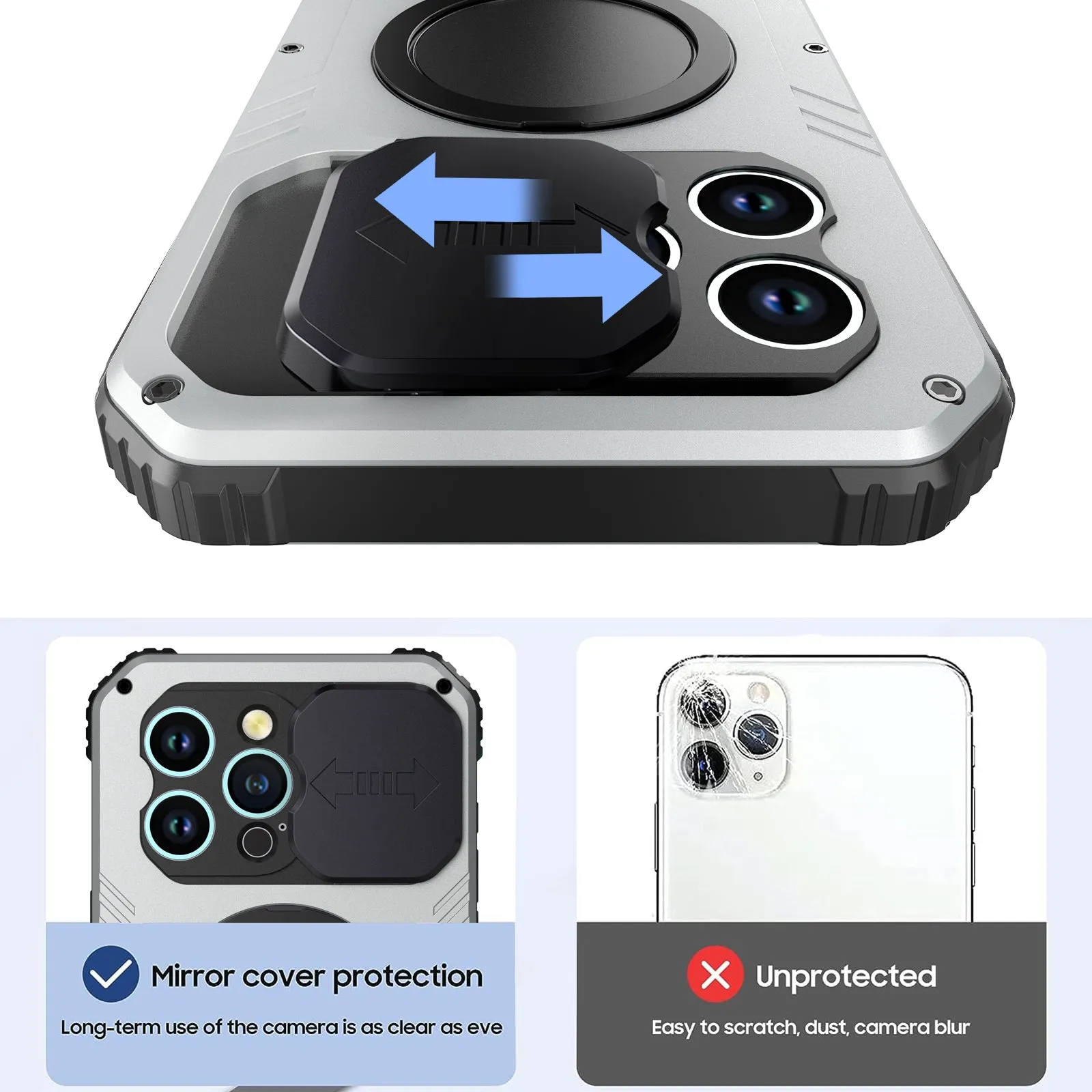 R-Just MagSafe Lens Protector Kickstand Military Heavy Duty Metal Case