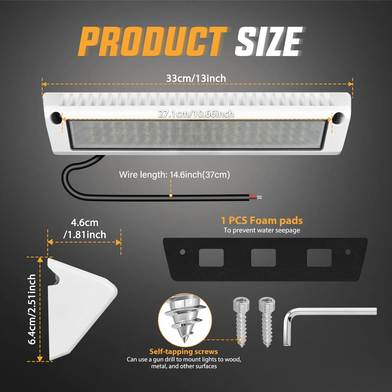 RV Exterior Light 13 Inch White Beam Porch Lights White Aluminum