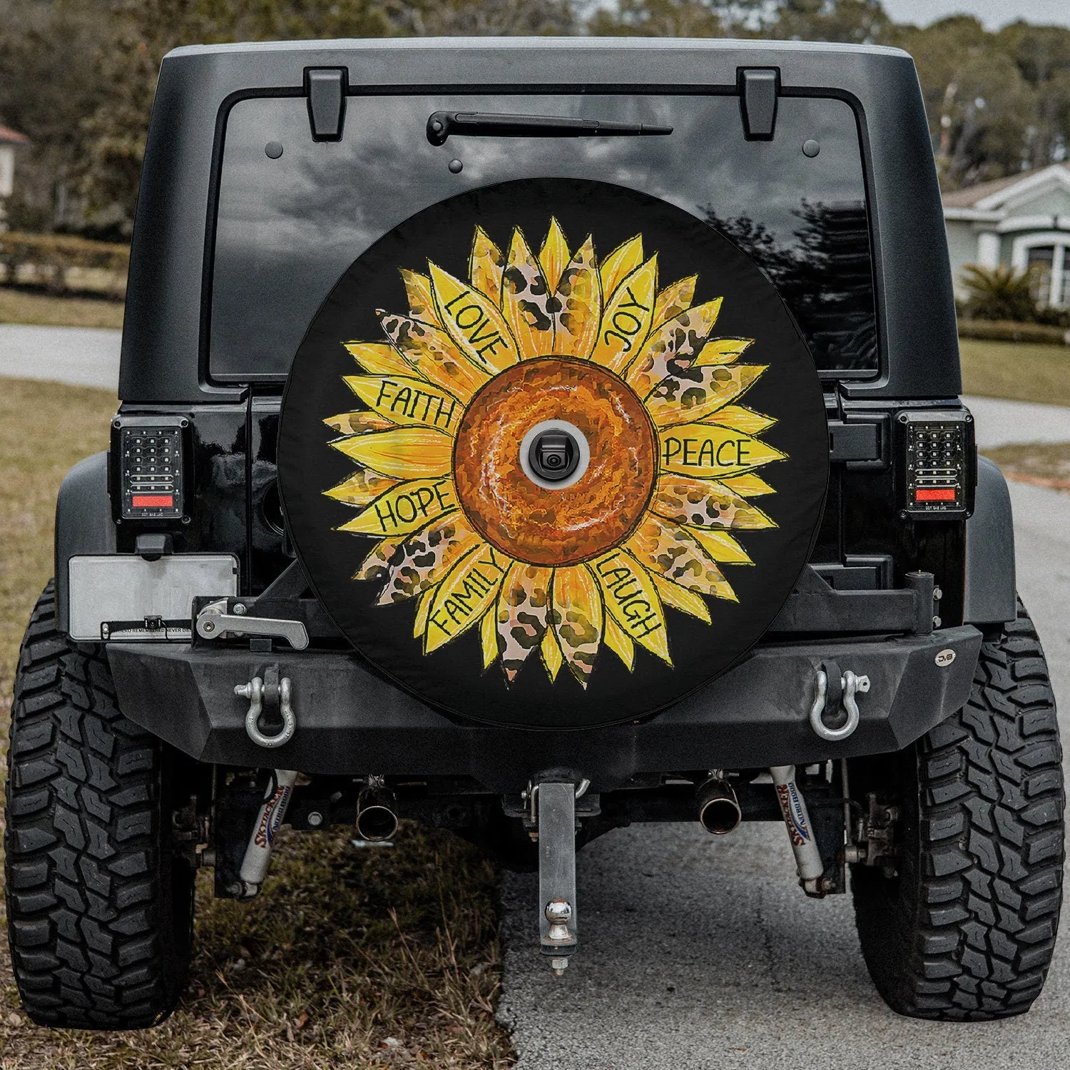 Sunflower Butterfly Faith Hope Love Christian Spare Tire Cover - Bible Verse Tire Cover