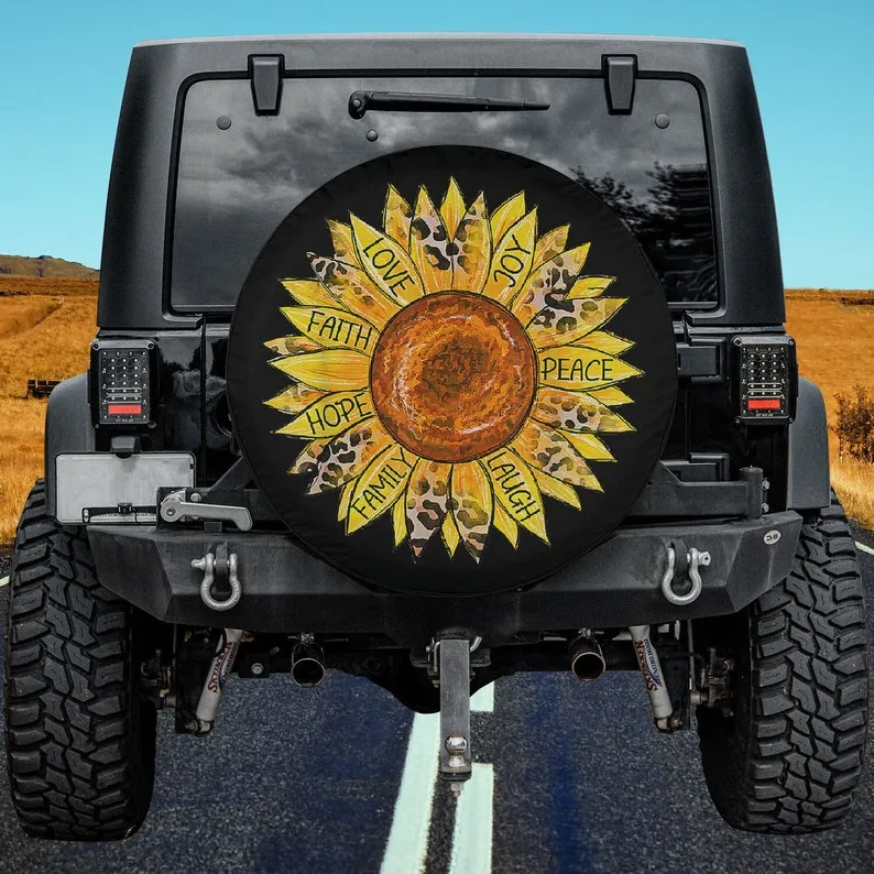 Sunflower Butterfly Faith Hope Love Spare Tire Cover - Bible Verse Tire Cover