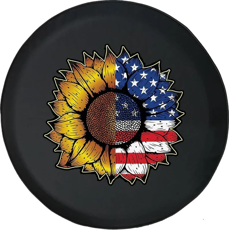 Sunflower Flag Flower USA Tire Cover - Bible Verse Tire Cover