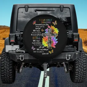 Sunflower Jesus Cross Butterfly I Can Imagine Christian Spare Tire Cover - Bible Verse Tire Cover