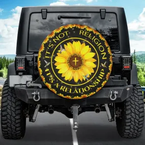 Sunflower Jesus It's A Relationship Wheel Cover - Hummingbird Spare Tire Cover