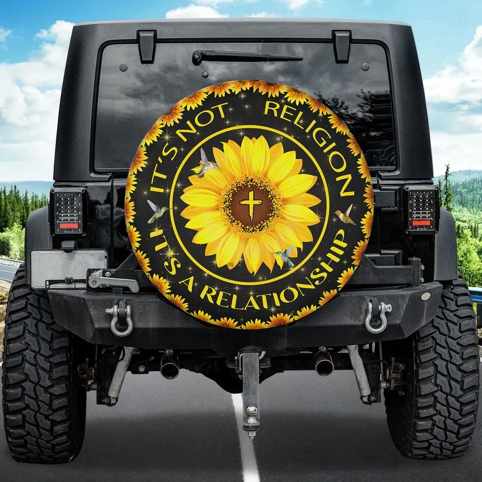 Sunflower Jesus It's A Relationship Wheel Cover - Hummingbird Spare Tire Cover