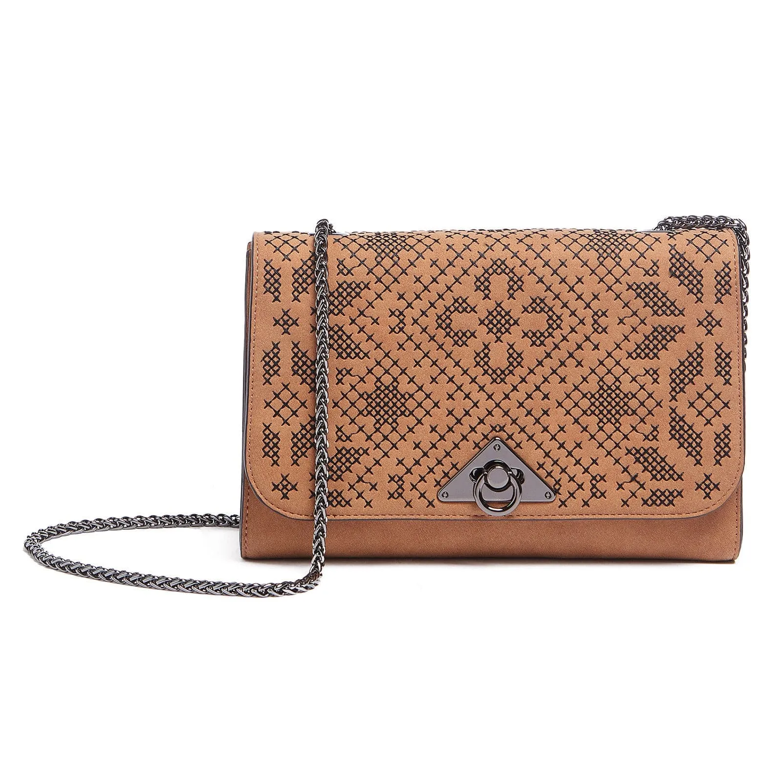 Tosca Blu Tan Medium Needleword Embroidery Flap Shoulder Bag