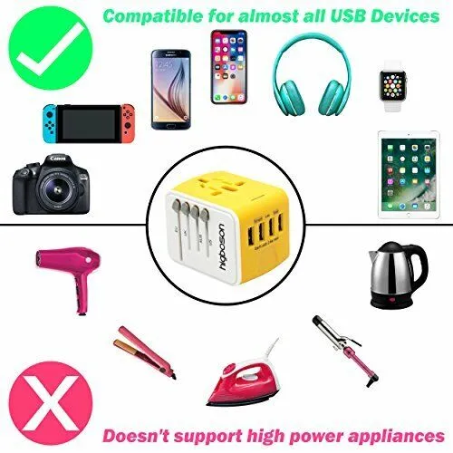Universal Travel Adapter, High Speed Charging Ports Worldwide AC Wall Outlet.
