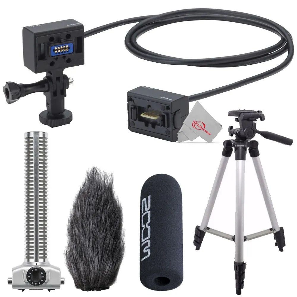 Zoom ECM-3 9.8' Extension Cable for Mic Capsule with Action Camera Mount   Zoom SGH-6 Shotgun Microphone Capsule    ZOOM WSS-6 Windscreen For SGH-6 and SSH-6 Shotgun Mic Capsules   Tall Tripod